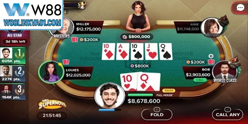 Diễn biến của một vòng cược Poker tiêu chuẩn tại W88