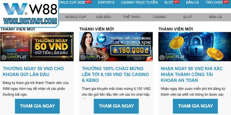 Khuyến Mãi W88 2026 - Săn Quà Khủng, Rút Tiền Thần Tốc 5 Khuyến mãi W88 cho gamer mới x 3 ưu đãi